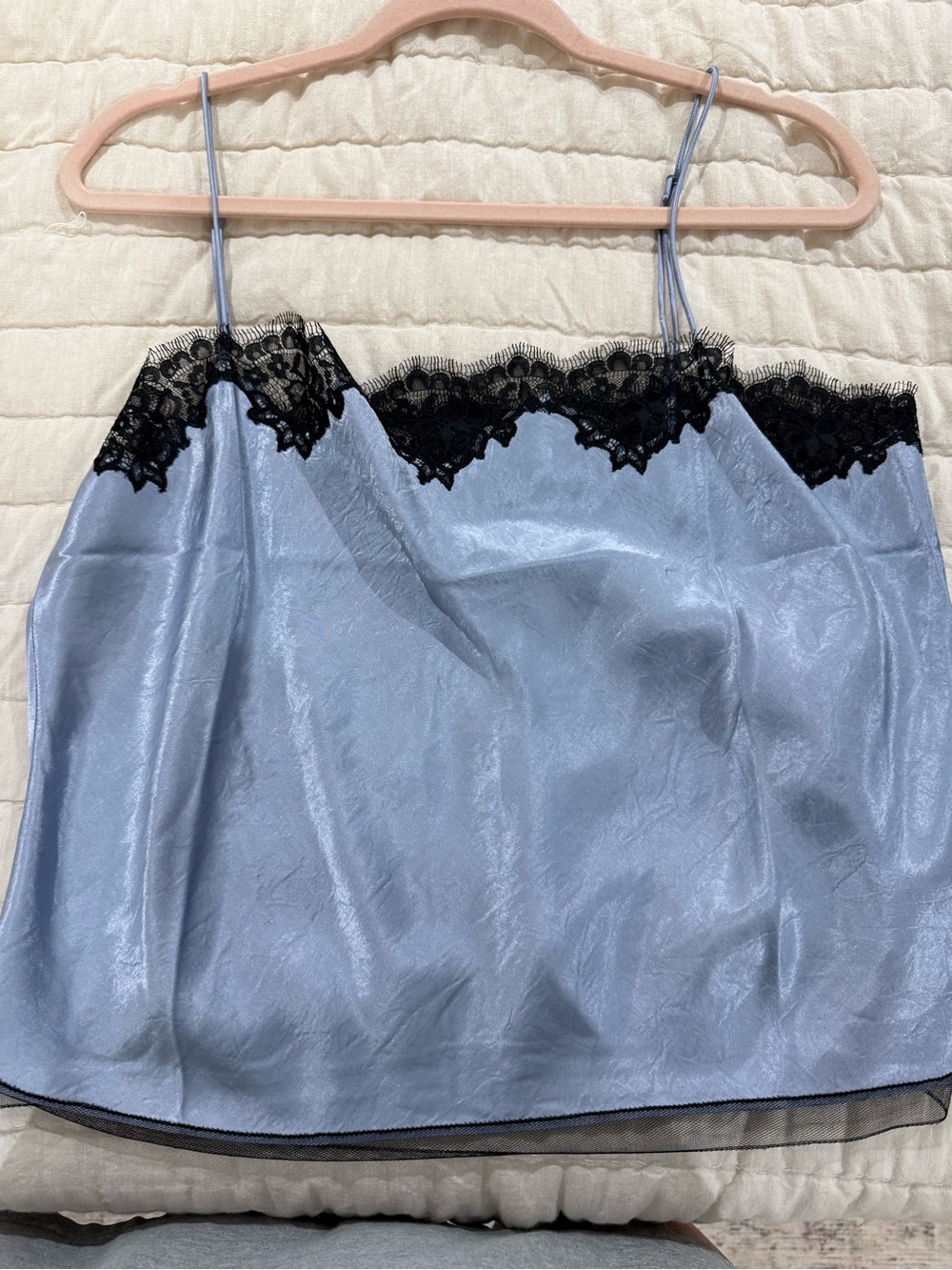 Jcrew Light Blue Lace Trim Satin Cami Top
